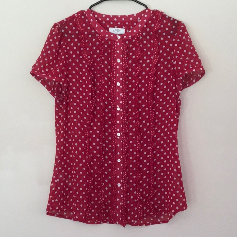 Polka Dot Ruffle Button Down Blouse